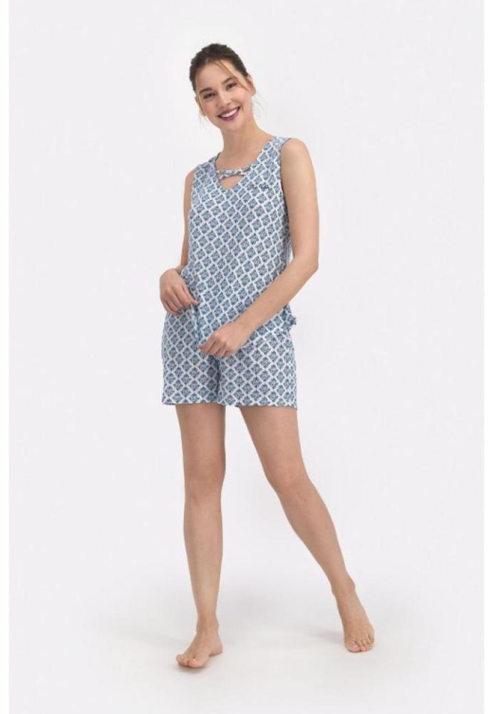 Pijama Dama– Bluza cu Bretele și Pantaloni Scurți cu Elastic în Talie, Imprimeu Floricele ,Engros